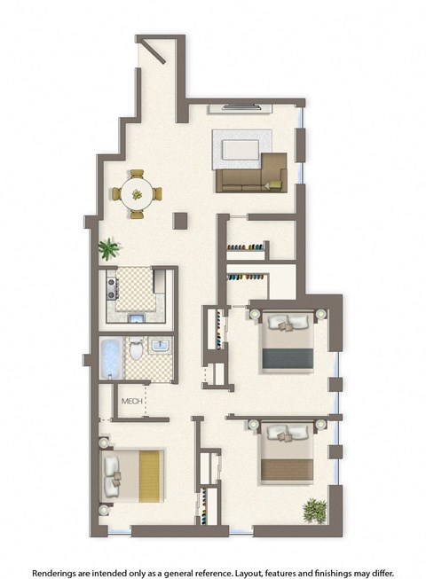 Floor plan for 3 beds, 1 bath, 1138 sqft